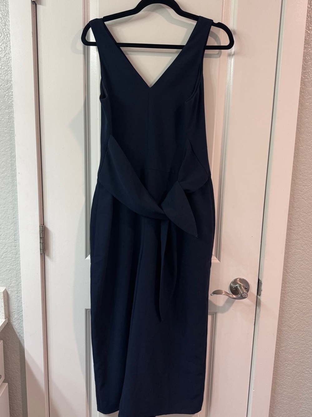 LOFT Navy Sleeveless V-Neck Jumpsuit with Waist Tie